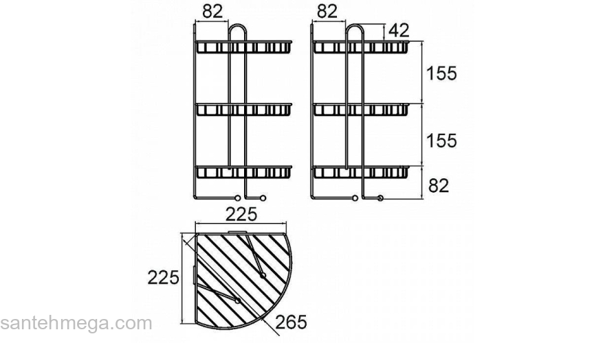 Полка трехъярусная угловая с крючками проволока стальная 10 Milardo 110WC30M44 для ванной комнаты. Фото