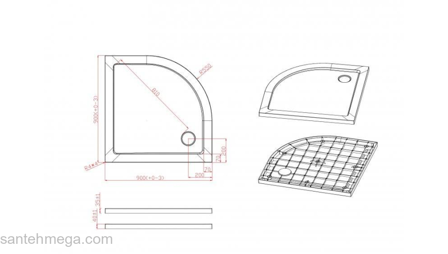 Душевой поддон SMC (стеклокомпозит) CEZARES TRAY-M-R-90-550-35-W. Фото