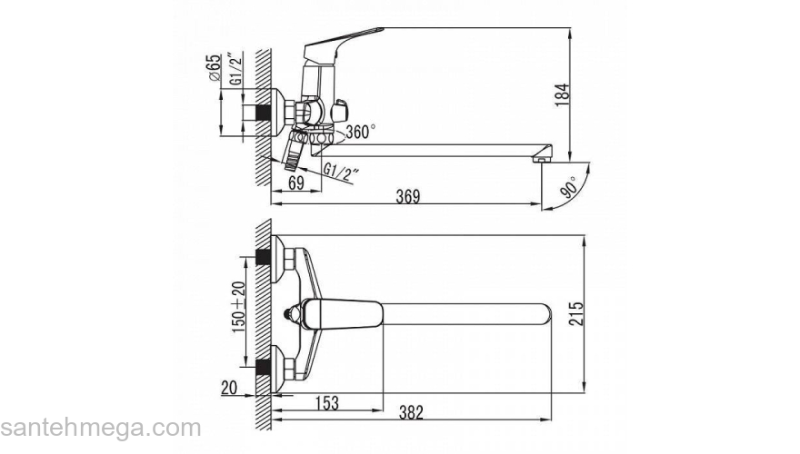 Смеситель для ванны с длинным изливом с керамическим дивертором Vinsente IDDIS VINSBL2i10WA. Фото