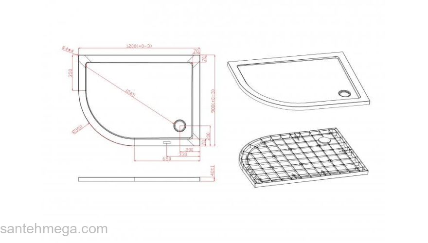 Душевой поддон SMC (стеклокомпозит) CEZARES TRAY-M-RH-120/90-550-35-W-R. Фото