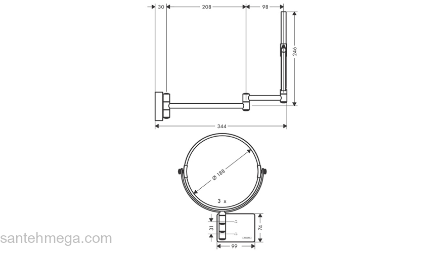 Косметическое зеркало AddStoris Hansgrohe 41791670, матовый черный для ванной комнаты. Фото