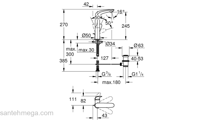 GROHE 23718003 Eurostyle 2015 Solid Смеситель для раковины со сливным гарнитуром, L-Size. Фото