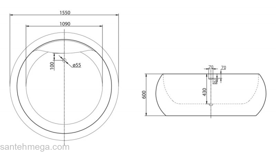 Ванна акриловая отдельностоящая BELBAGNO BB30-1550 155х155. Фото