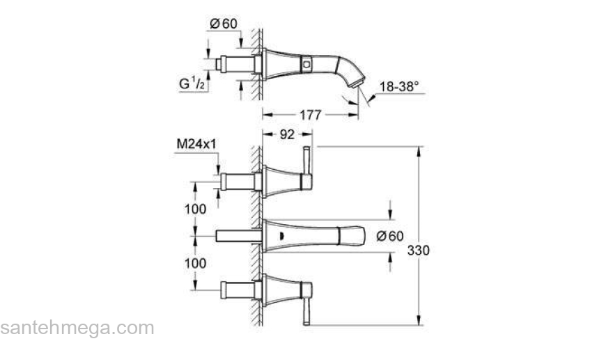 Смеситель для раковины GROHE Grandera 20414000 (внешняя часть). Фото