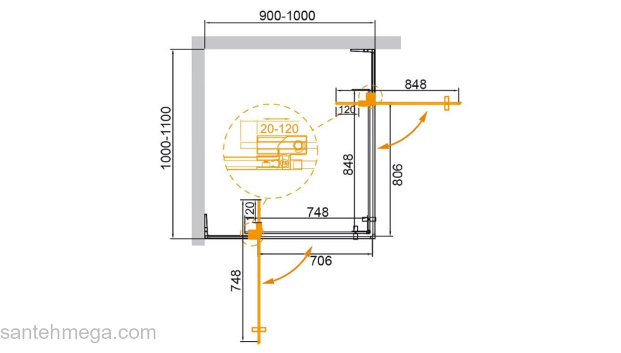 Душевой угол CEZARES Slider SLIDER-AH-2-90/100-100/110-C-Cr. Фото