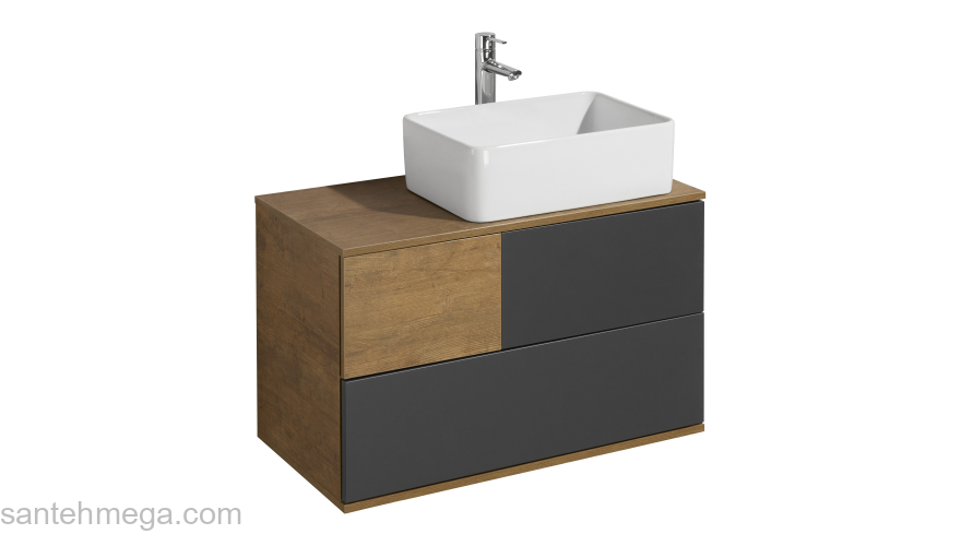 Тумба под раковину подвесная AQUATON Терра 85 Дуб Кантри/Антрацит 1A247201TEKA0. Фото