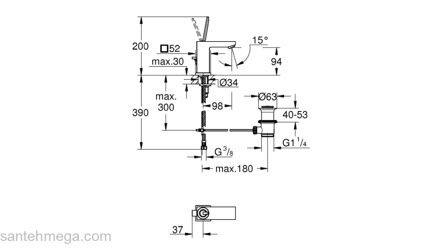 GROHE 23654000 Eurocube Joy Смеситель для раковины со сливным гарнитуром, размер S. Фото