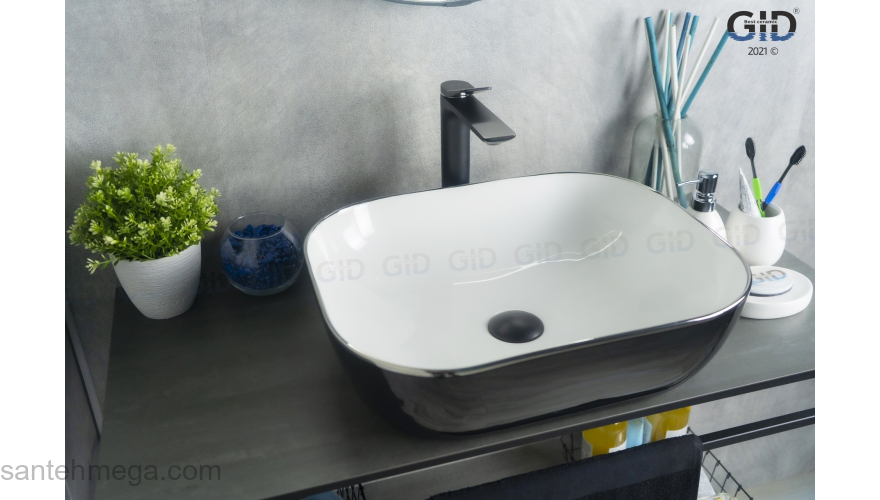 Раковина накладная GID D1302h134 50х40 53309 Белый / Черный. Фото