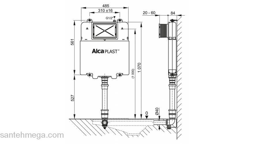 Бачок скрытого монтажа ALCAPLAST A1112B Basicmodul Slim. Фото