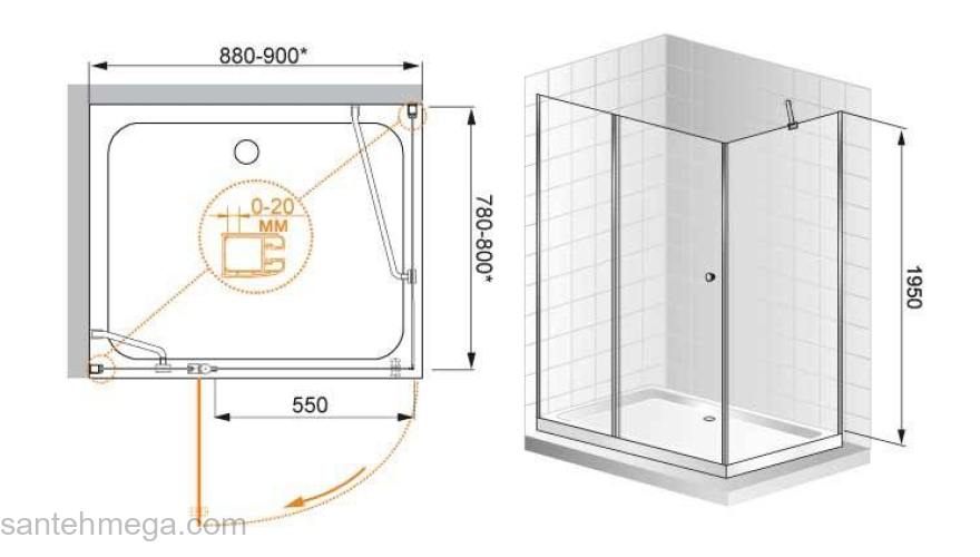 Душевой угол CEZARES Elena ELENA-W-AH-1-90/80-C-Cr. Фото