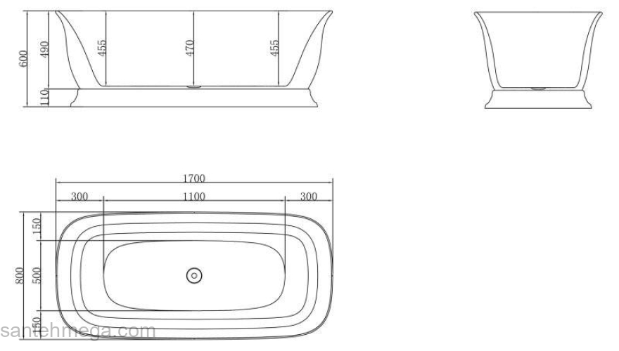 Ванна акриловая отдельностоящая BELBAGNO BB400-1700-800. Фото