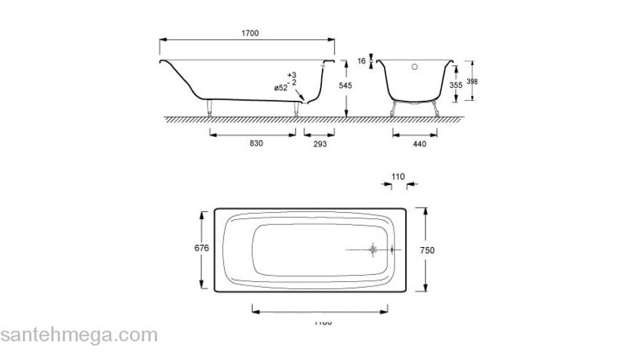 Ванна чугунная без ручек JACOB DELAFON Diapason 170х75 E2937-00. Фото