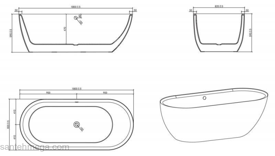 Ванна акриловая отдельностоящая BELBAGNO BB203-1800-830. Фото