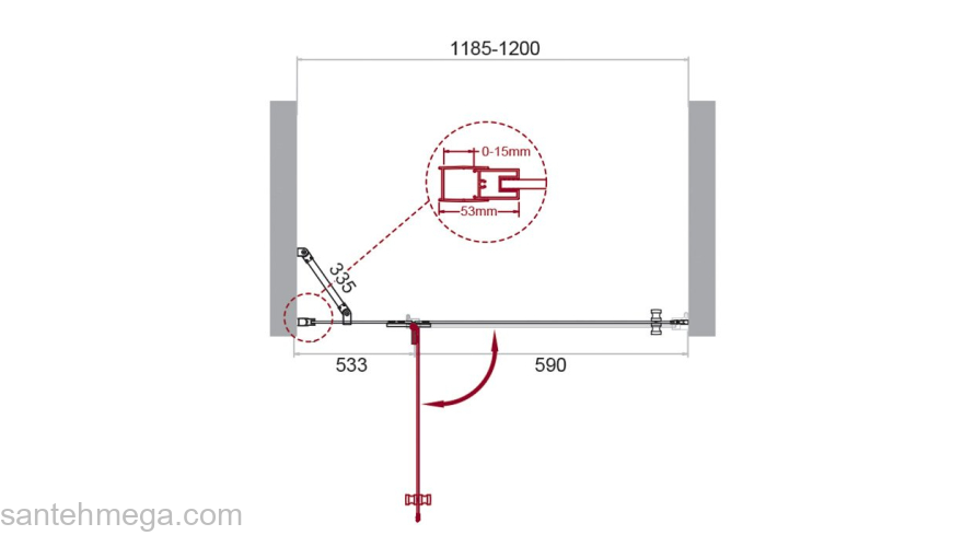 Душевая дверь BELBAGNO KRAFT-B-12-60/60-C-Cr-L. Фото