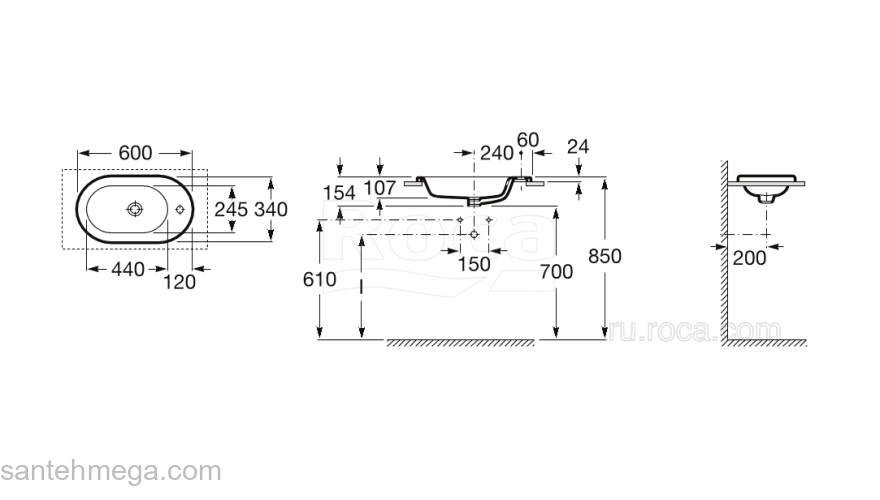 Раковина встраиваемая ROCA Meridian-N 60x34 32724E000. Фото