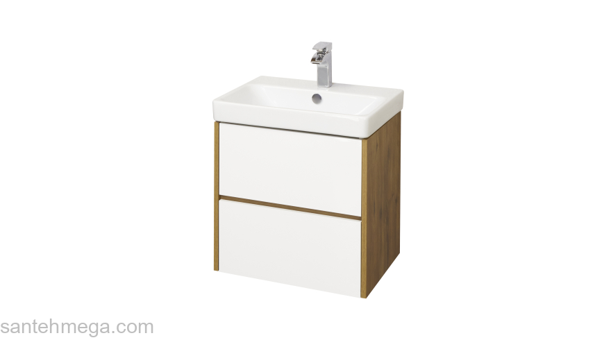 Тумба под раковину подвесная AQUATON Сканди 55 Белый Глянцевый/Дуб Рустикальный 1A251701SDZ90. Фото