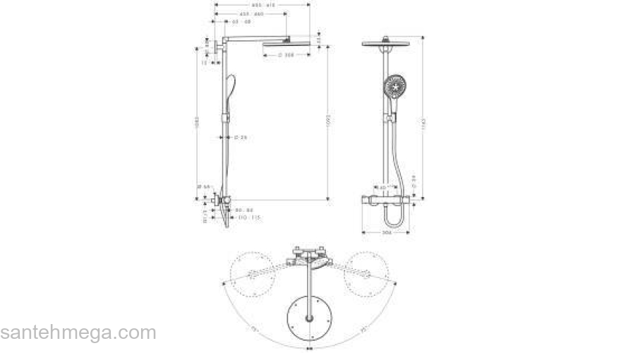 Душевая система HANSGROHE Raindance Select Showerpipe 300 27114000. Фото