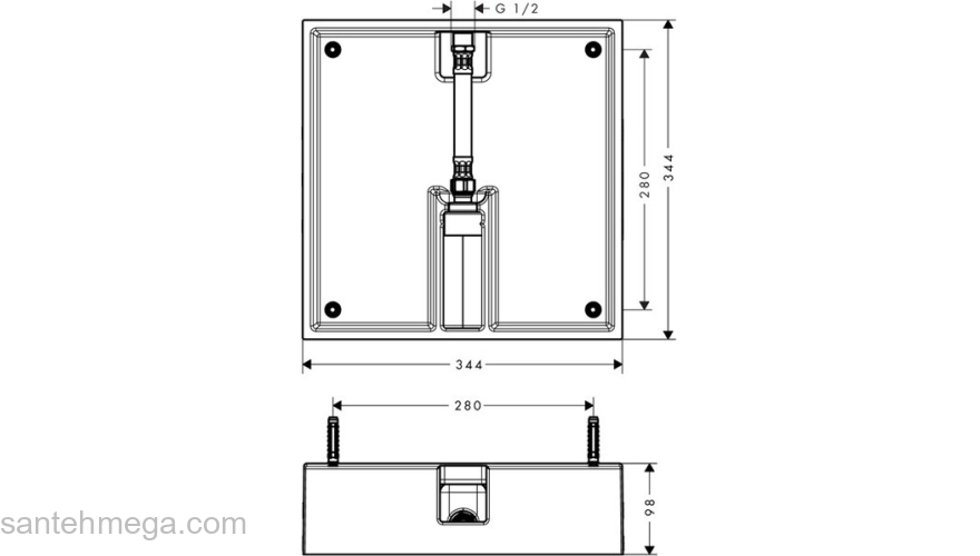 Скрытая часть верхнего душа Hansgrohe Raindance E 400х400 26254180. Фото