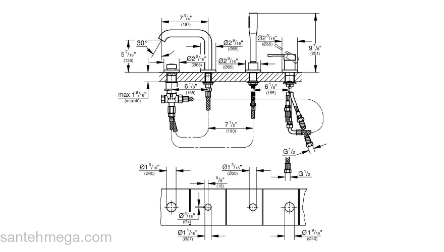 GROHE 19578DL1 Essence+ Смеситель для ванны на 4 отверстия. Фото