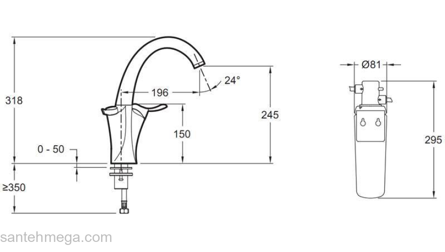 Смеситель для кухни JACOB DELAFON Carafe E18865-CP. Фото