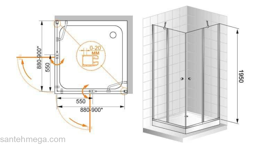 Душевой угол CEZARES Elena ELENA-W-A-22-90-P-Cr. Фото