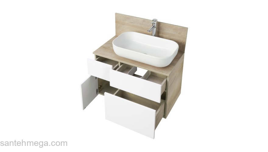 Тумба под раковину подвесная AQUATON Мишель 80 Белый Софт/Дуб Эндгрейн 1A244501MIX40. Фото