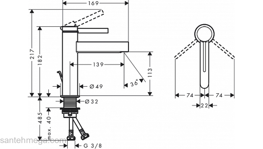 Finoris Смеситель для раковины, однорычажный, 110 со сливным гарнитуром 76020700, матовый белый. Фото