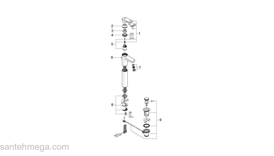 Смеситель для раковины Grohe Europlus 32618002. Фото