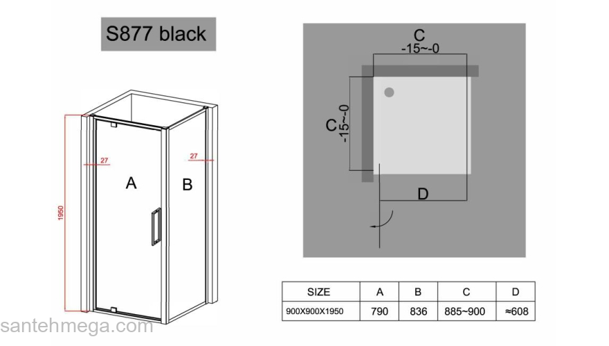 Душевой уголок BLACK & WHITE Stellar Wind Black S877 900. Фото