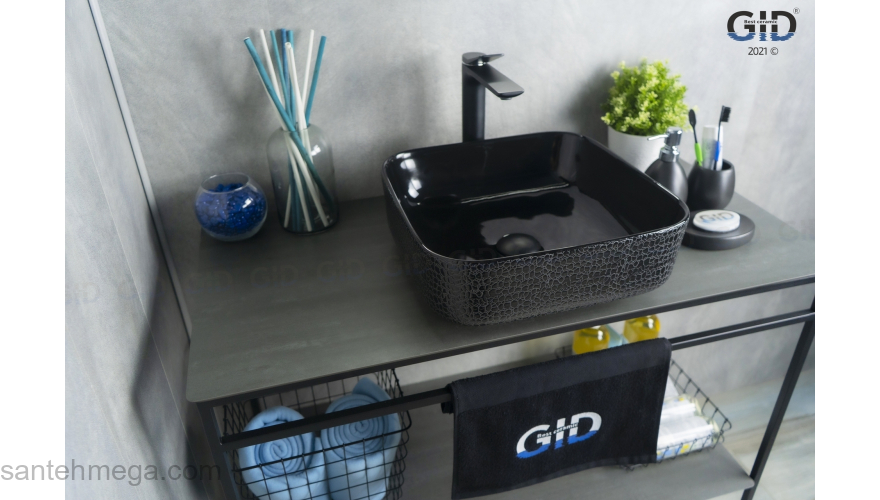 Раковина накладная GID D1303h004 39х39 53310 Черный Глянцевый. Фото