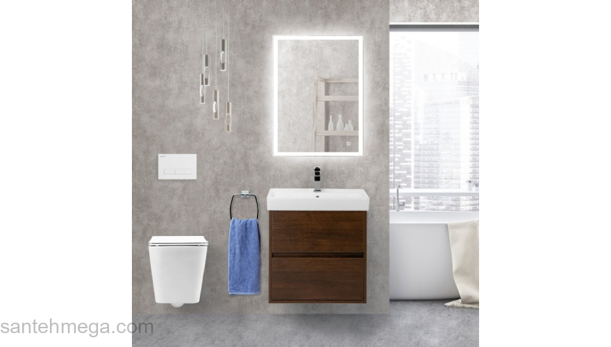 Тумба под раковину подвесная BELBAGNO NEON-600-2C-SO-RS Rovere Scuro. Фото