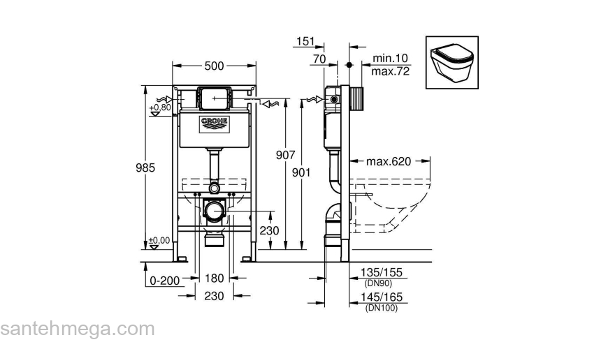 Инсталляция для подвесного унитаза GROHE Rapid SL 38525001. Фото