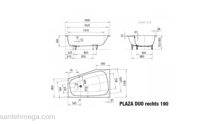 Ванна стальная KALDEWEI Plaza Duo Right 180х120 237000010001. Фото