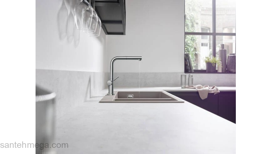 Кухонный смеситель однорычажный, 270, с вытяжным изливом, 1jet Hansgrohe 72808000, хром. Фото