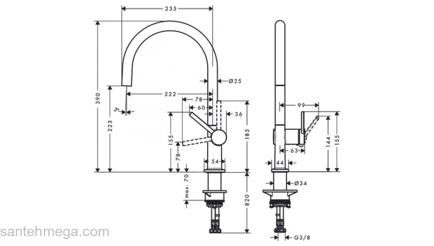 Кухонный смеситель однорычажный, 220, 1jet Hansgrohe 72804670, матовый черный. Фото