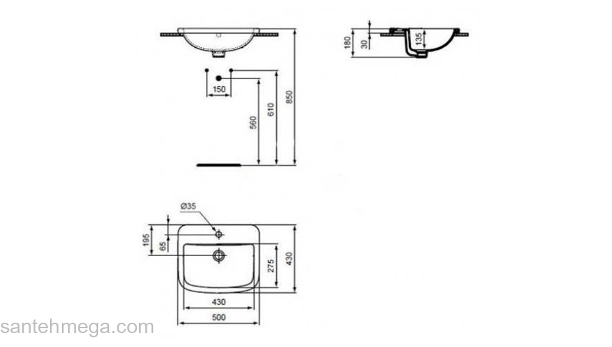 Встраиваемая раковина IDEAL STANDARD Tempo 50х43 T059201. Фото