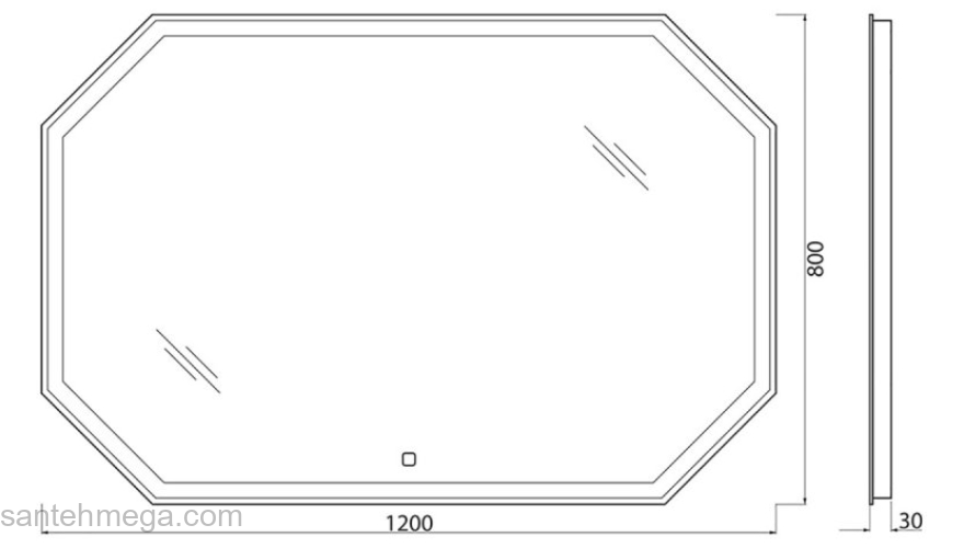 Зеркало с встроенным светильником и сенсорным выключателем BELBAGNO SPC-OTT-1200-800-LED-TCH. Фото