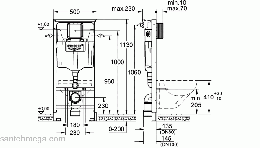 Инсталляция 4 в 1 в сборе для подвесного унитаза GROHE Rapid SL 38929000. Фото