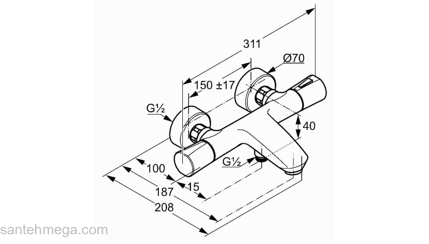 Смеситель термостатический для ванны KLUDI Zenta 351019138. Фото