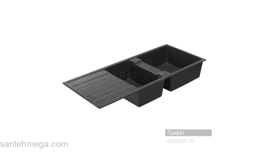 Мойка для кухни Акватон Торина прямоугольная с крылом и дополнительной чашей графит 1A712032TR210. Фото