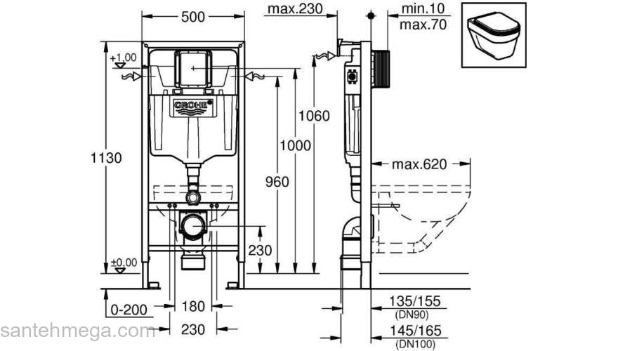 Инсталляция 2 в 1 для подвесного унитаза GROHE Rapid SL 38536001. Фото