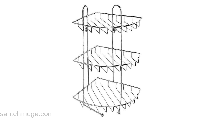 Полка трехъярусная угловая с крючками проволока стальная 10 Milardo 110WC30M44 для ванной комнаты. Фото