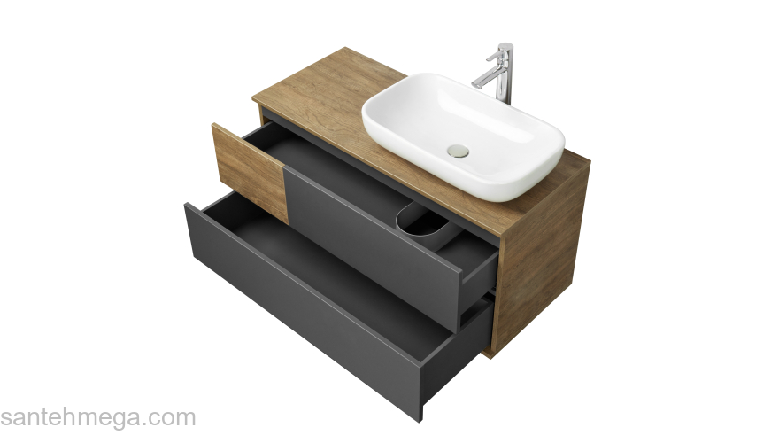 Тумба под раковину подвесная AQUATON Терра 105 Дуб Кантри/Антрацит 1A246901TEKA0. Фото