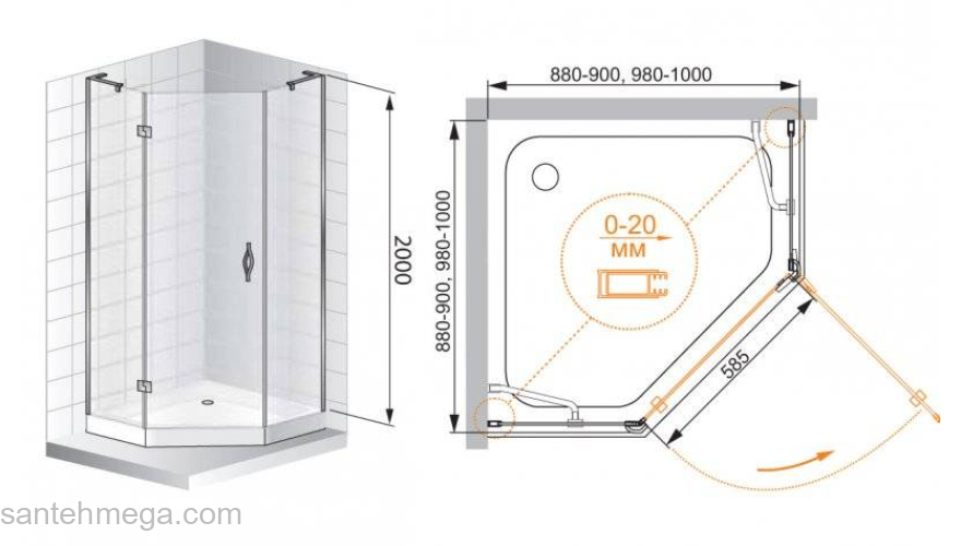 Душевой угол CEZARES Bergamo BERGAMO-W-P-1-90-C-Cr-R-IV. Фото