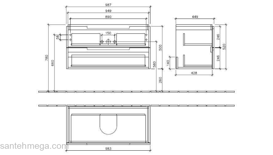 Тумба под раковину Villeroy&Boch SUBWAY 2.0 A697 00DH. Фото