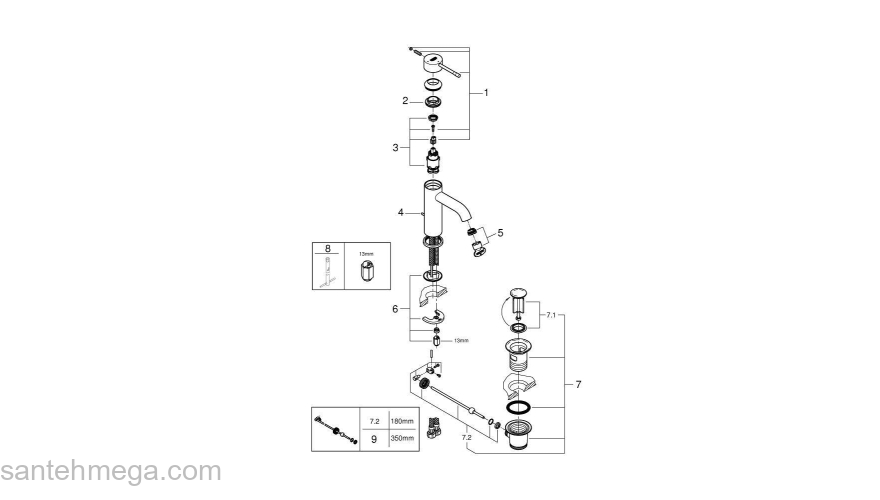 GROHE 23591001 Essence New смеситель для раковины S-Size II, сливной гарнитур, с энергосберегающим картриджем - подача холодной воды при центральном положении рычага. Фото