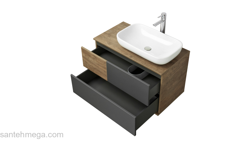 Тумба под раковину подвесная AQUATON Терра 85 Дуб Кантри/Антрацит 1A247201TEKA0. Фото