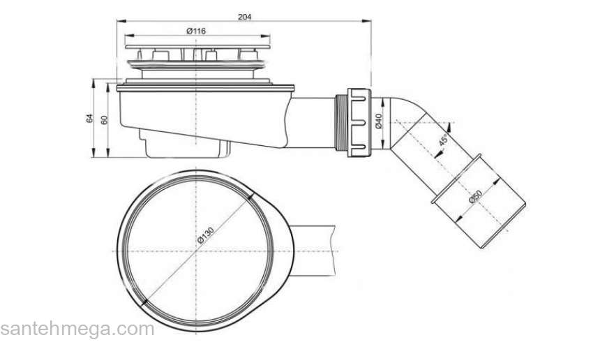 Сифон для душевого поддона ALCAPLAST A491CR. Фото