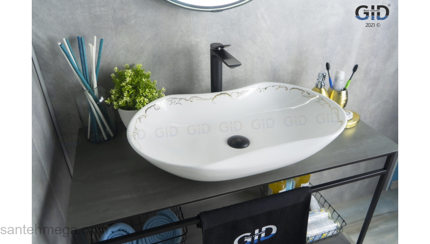 Раковина накладная GID Nc460 67х41 52221 Белый / Хром. Фото