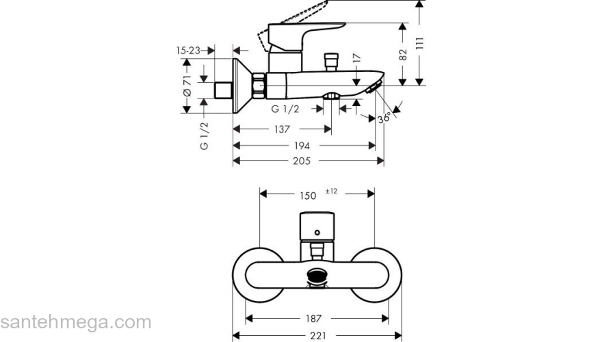 Смеситель для ванны с душем Hansgrohe Talis E 71740990. Фото